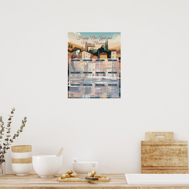 2024 Seaside Town Calendar Poster (Kitchen)