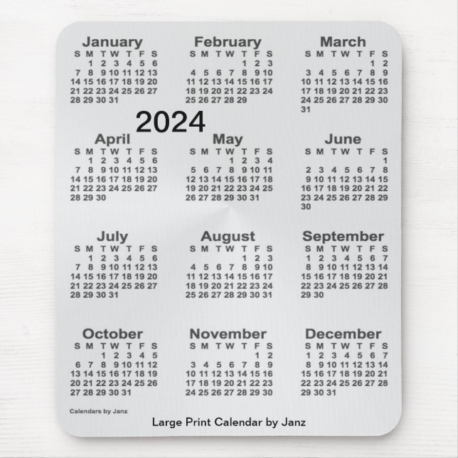 2024 Silver Large Print Calendar by Janz Mouse Pad (Front)