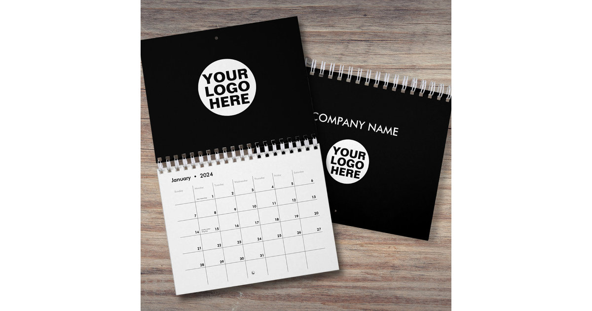 2024 Simple Black Calendar Company Logo and Text | Zazzle