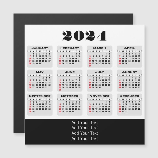 2024 - Simple Full Year Calendar (Front/Back)