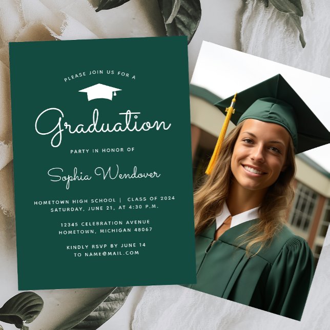 2024 Simple Modern Green White Graduation Party Invitation (Creator Uploaded)