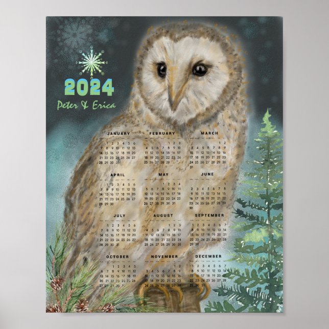 2024 Snowy Owl Monthly Calendar Poster (Front)