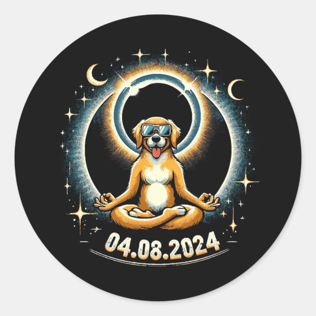 2024 Solar Eclipse Dog Classic Round Sticker (Front)