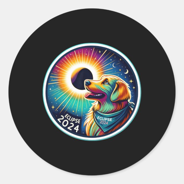 2024 Solar Eclipse Dog Wearing Solar Eclipse Gles  Classic Round Sticker (Front)