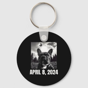 2024 Solar Eclipse Funny French Bulldog Selfie For Key Ring