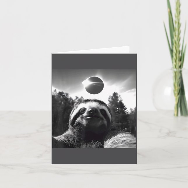 2024 Solar Eclipse Funny Sloth Selfie  Card (Front)