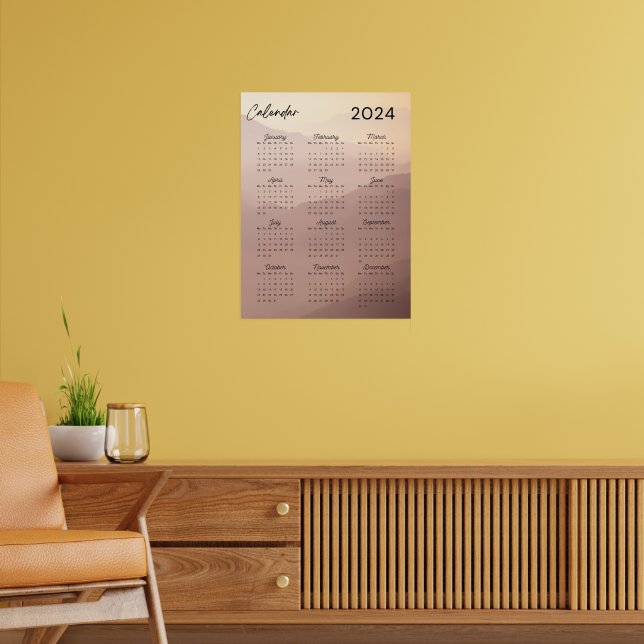 2024 Sunset Mountain Monthly Calendar Poster (Living Room 2)
