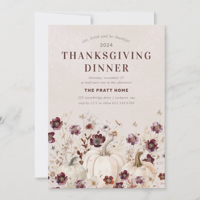 2024 Thanksgiving Dinner Pumpkin Wildflower Invitation (Front)