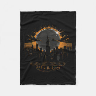 2024 Total Solar Eclipse April 8 New York Fleece Blanket