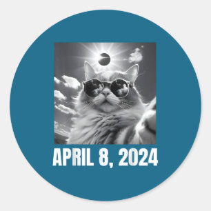 2024 Total Solar Eclipse Cat Selfie Funny Meme Classic Round Sticker