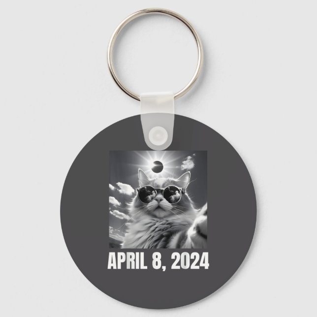2024 Total Solar Eclipse Cat Selfie Funny Meme  Key Ring (Front)