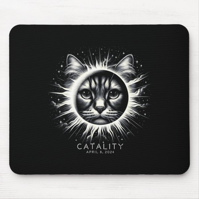 2024 Total Solar Eclipse Funny Catality Cat With A Mouse Pad (Front)