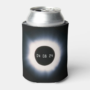 2024 Total Solar Eclipse in Black and White Can Cooler