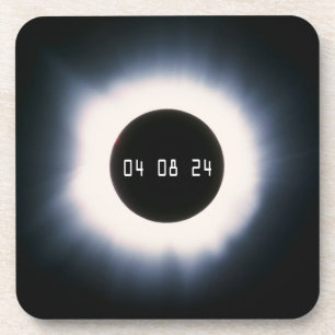 2024 Total Solar Eclipse in Black and White Coaster