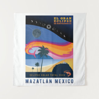 2024 Total Solar Eclipse Mazatlan wall tapestry