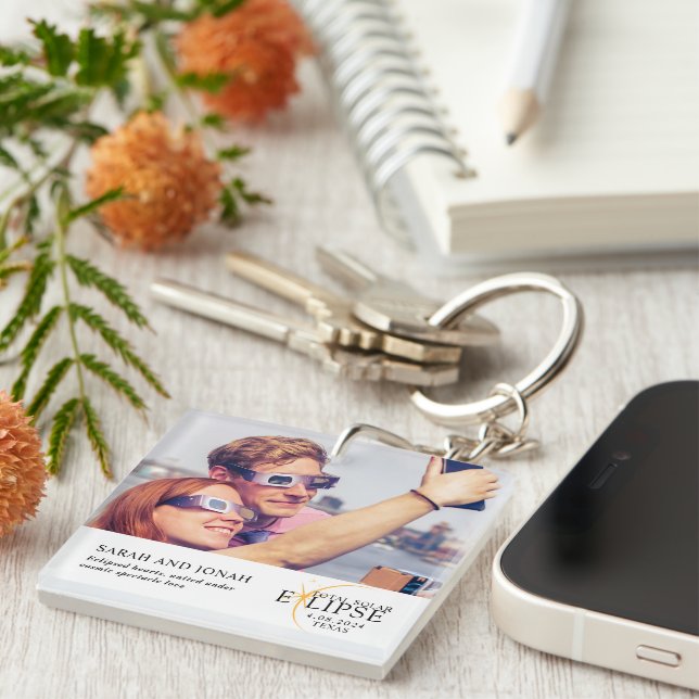 2024 Total Solar Eclipse Photo Couples Gifts Key Ring (Front Right)