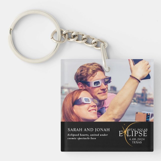 2024 Total Solar Eclipse Photo Couples Gifts Keych Key Ring (Front)