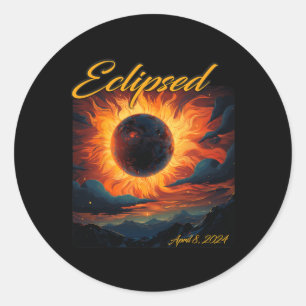 2024 Total Solar Eclipse Totality Sun Moon Classic Round Sticker