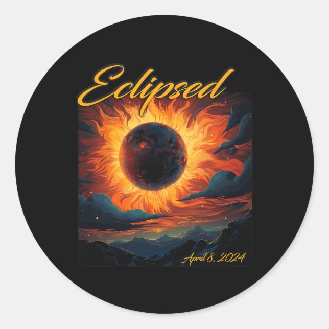 2024 Total Solar Eclipse Totality Sun Moon  Classic Round Sticker (Front)