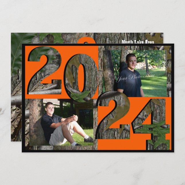 2024 Tree Camo Graduation Twin Photo Invitation (Front/Back)