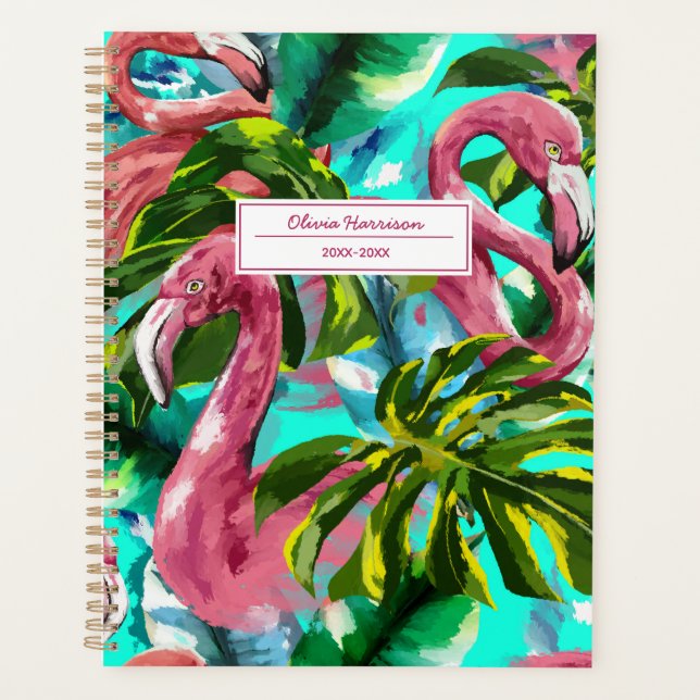 2024 Tropical Flamingo Personalised Name Planner (Front)