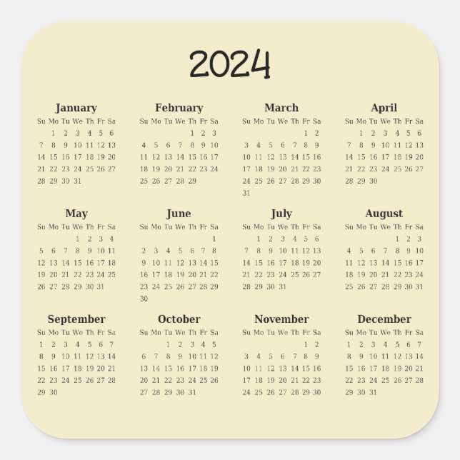 2024 Twelve Month Calendar Square Sticker (Front)