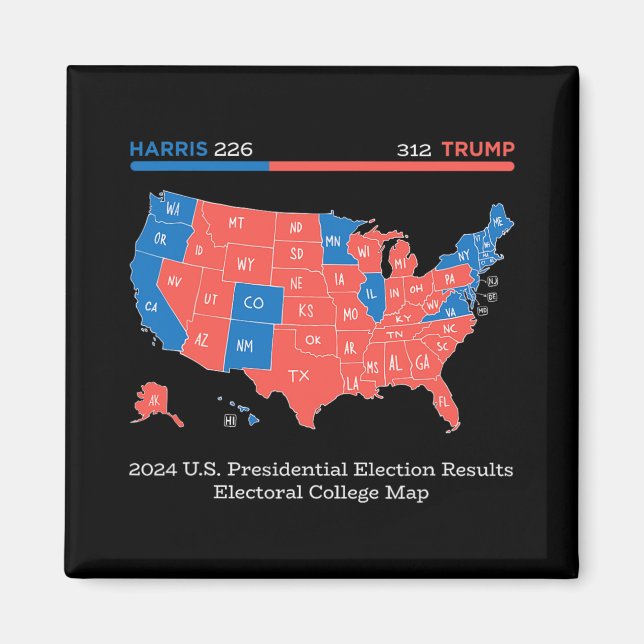 2024 U.s Presidential Election Results College Map Magnet (Front)