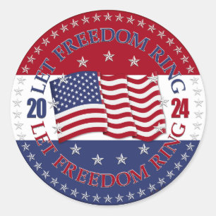 2024 USA Flag Let Freedom Ring Classic Round Sticker