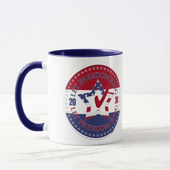 2024 USA Flag Let Freedom Ring Star Check Mark Mug (Left)