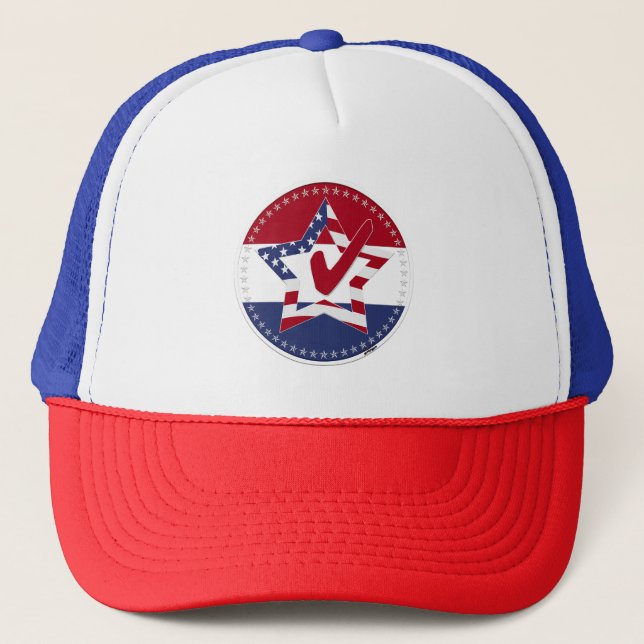 2024 USA Flag Star Check Mark Trucker Hat (Front)
