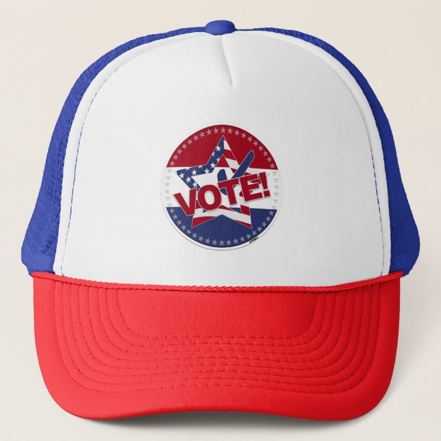2024 USA Flag VOTE Star Check Mark Trucker Hat (Front)