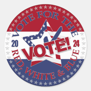 2024 Vote For The Red, White Blue VOTE! Star Check Classic Round Sticker