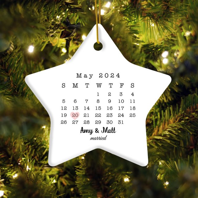 2024 Wedding Date Star Calendar Married Ceramic Ornament (Creator Uploaded)