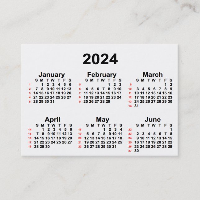 2024 White 52 Week Calendar by Janz Business Cards (Front)