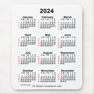 2024 White 52 Week Calendar by Janz Mouse Pad
