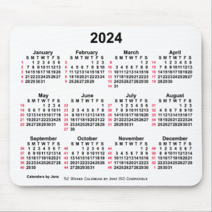 2024 White 52 Weeks ISO Calendar by Janz Mouse Pad