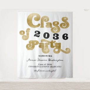 2024 White Gold Retro Graduation Party Backdrop Tapestry