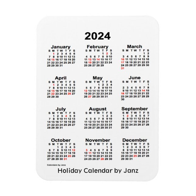 2024 White Holiday Calendar by Janz Magnet (Vertical)