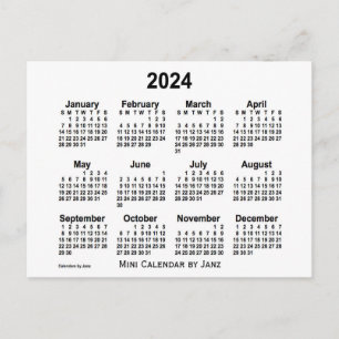 2024 White Mini Calendar by Janz Postcard