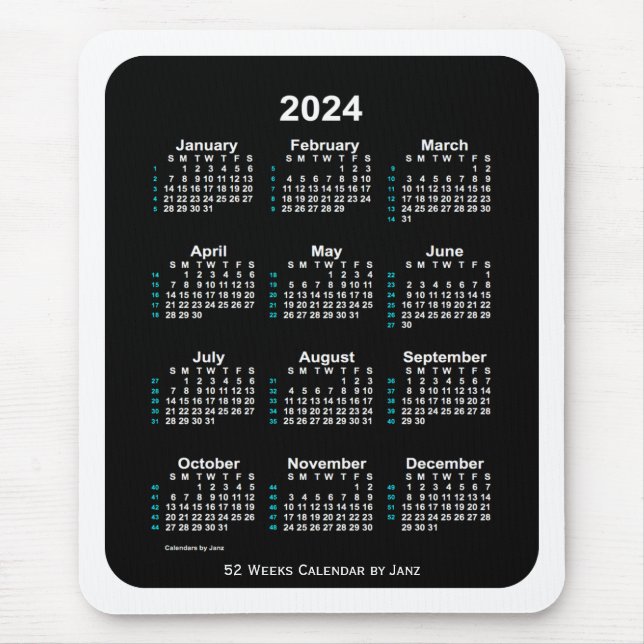 2024 White Neon 52 Week Calendar by Janz Mouse Pad (Front)