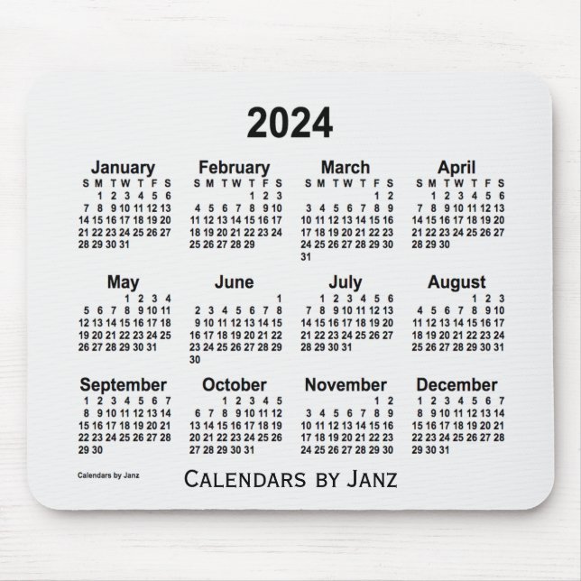 2024 White Smoke Calendar by Janz Mouse Pad (Front)