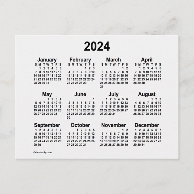 2024 White Smoke Mini Calendar by Janz Postcard (Front)