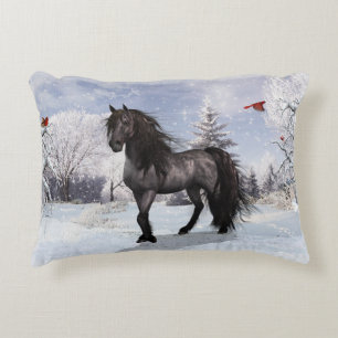 2024 Winter Holiday Friesian Horse customisable Decorative Cushion