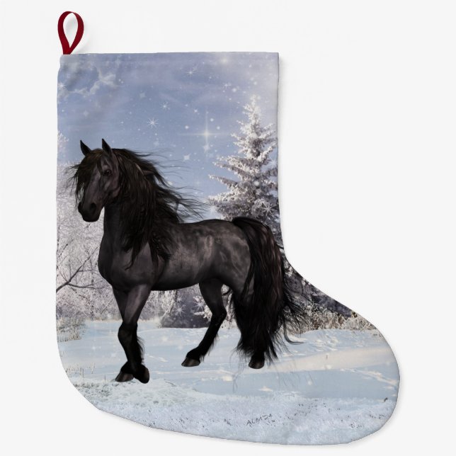 2024 Winter Holiday Friesian Large Christmas Stocking (Front)
