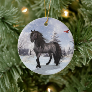 2024 Winter Holiday Frisian Horse Ceramic Ornament