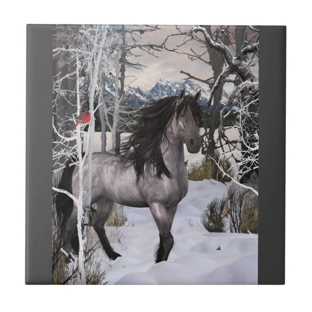 2024 Winter Wishes Horse Ceramic Tile (Front)