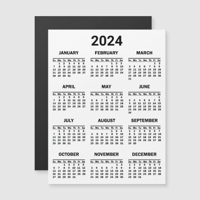 2024 Year At Glance Calendar Magnetic Card (Front/Back)