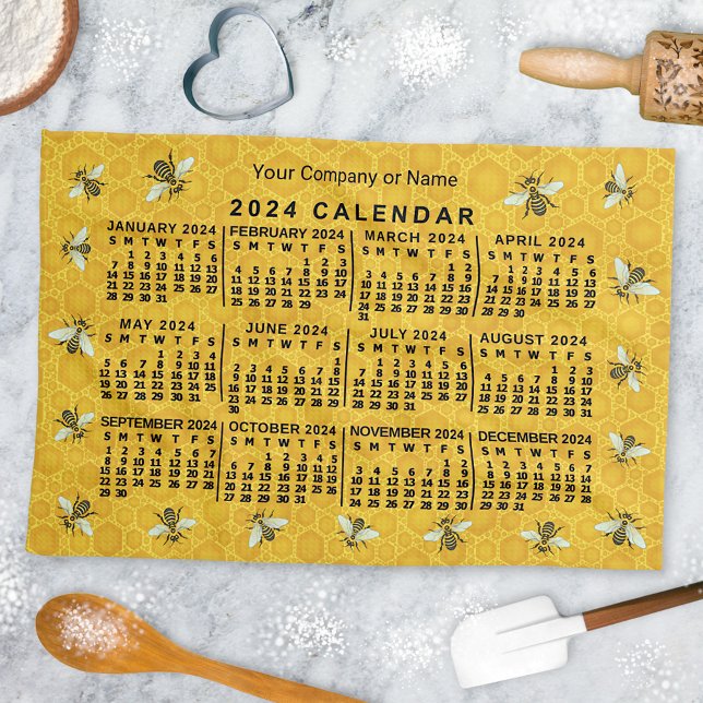 2024 Year Calendar Bee Honeycomb Apiary Custom Tea Towel (Creator Uploaded)