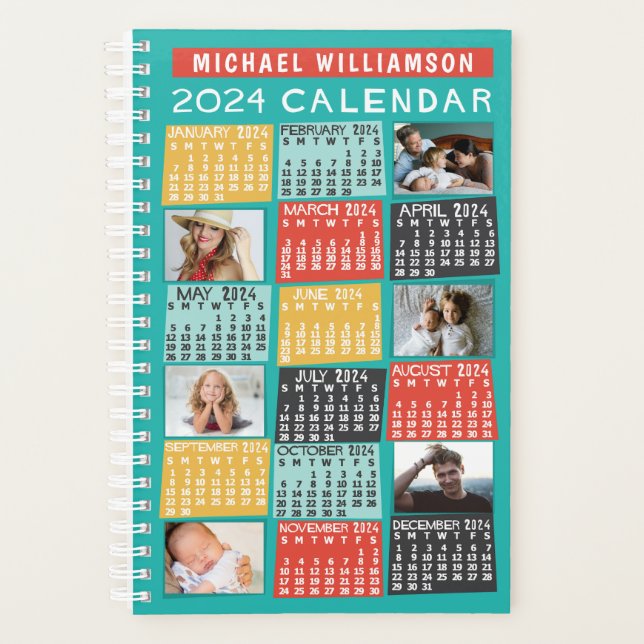 2024 Year Calendar Modern 12 Photo Collage Name Sm Planner (Front)