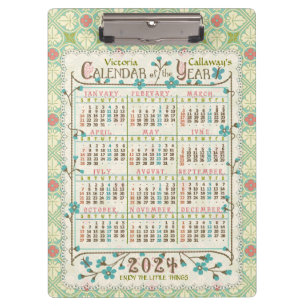 2024 Year Calendar Victorian Art Nouveau Custom Clipboard